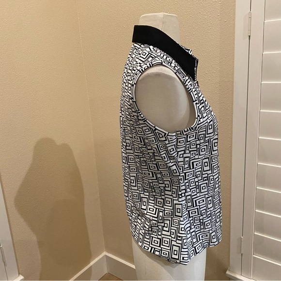 Rayure Paris Top Black Stretch Full Zip Collared Black Geometric Sleeveless S - Picture 3 of 8